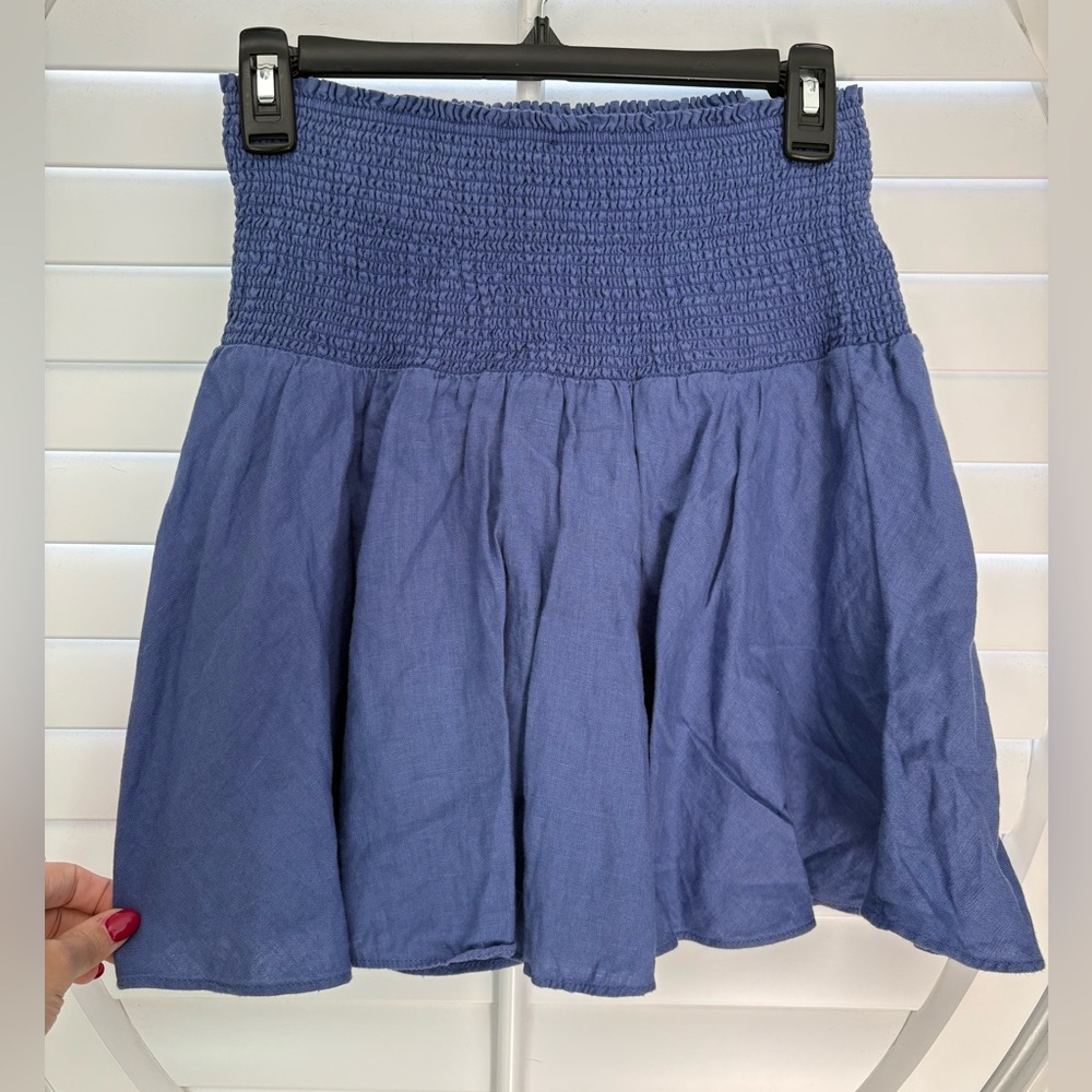 J.Crew Smocked Linen Mini Skirt, small, blue
